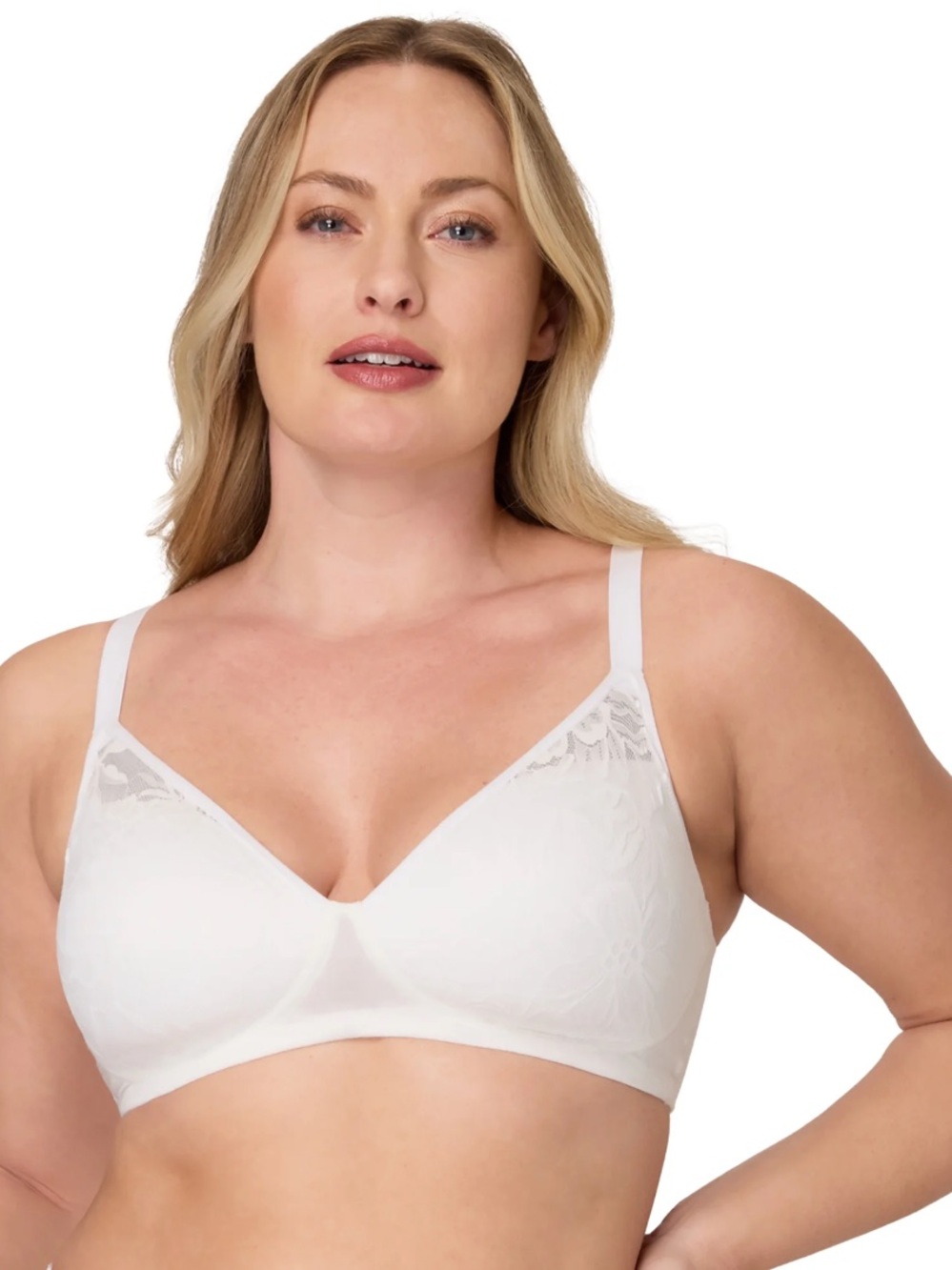 Bali Women's Cotton Modal Wireless Bra with Pretty Lace White Size LARGE